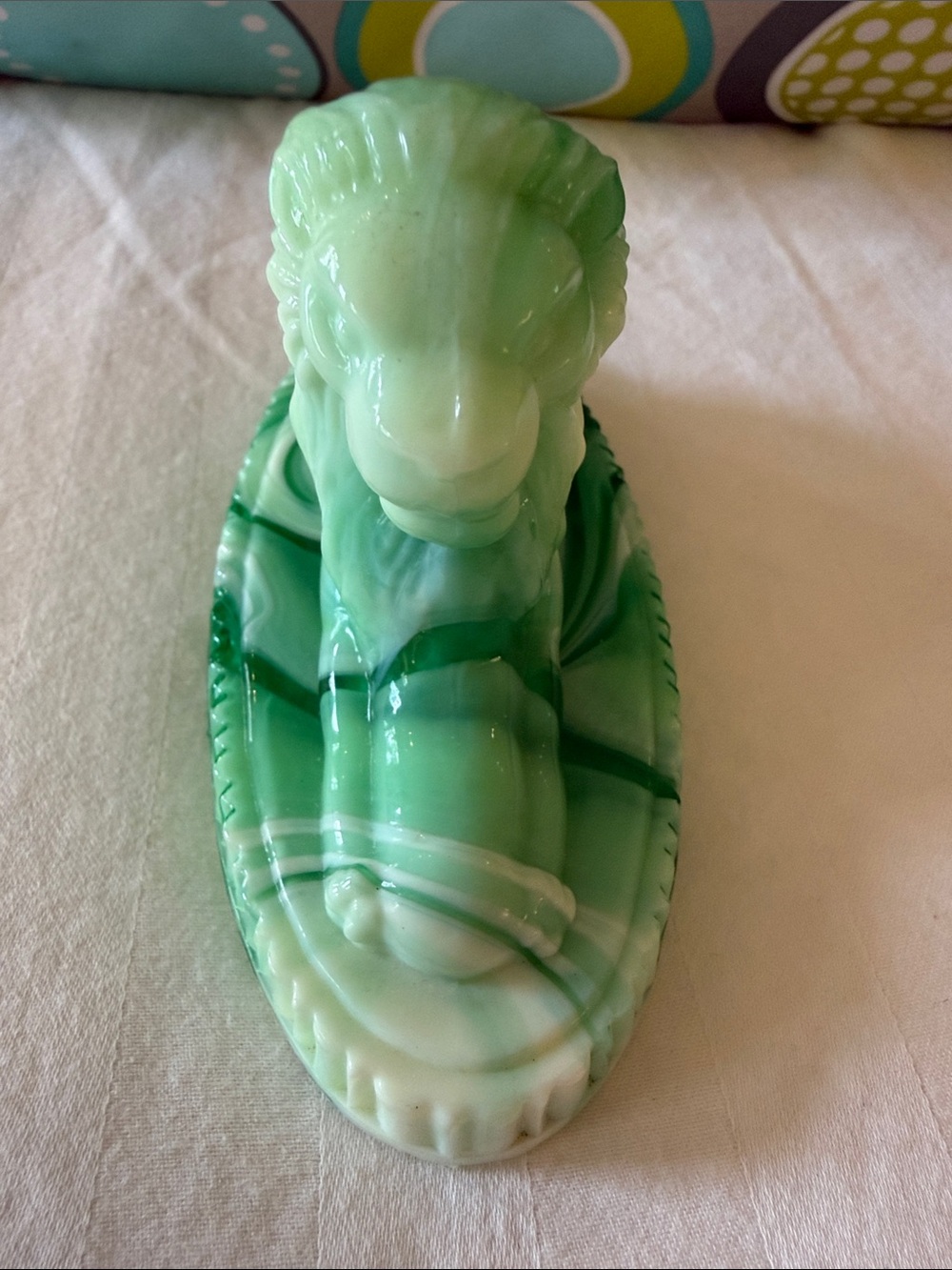 Green Uranium Marbled Glass Lion Figurine Paperweight - Decor Home Accent - - Picture 4 of 6